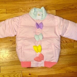 Lola + The Boys Pink Puffer Jacket with Colorful Bows